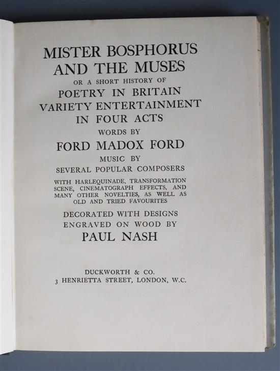 Ford, Ford Madox - Mister Bosphorus and the Muses, 1st edition, qto, original half cloth with d.j., with 6 engraved